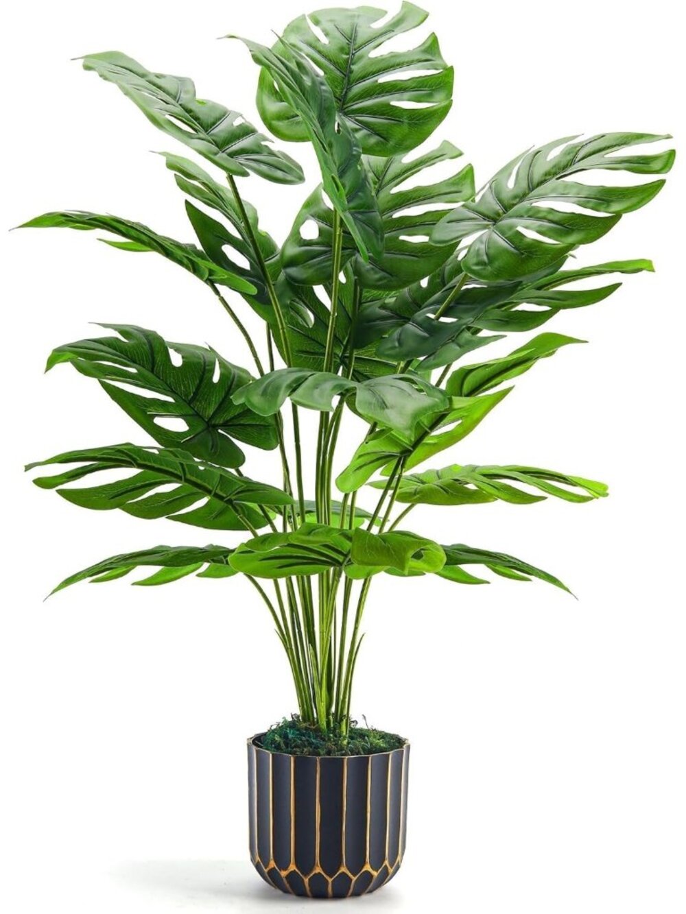 New 28" Fake Plants, Monstera Plant in Black Gold Pot for Home Decor